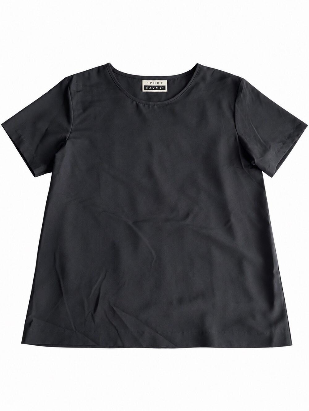 Sport Savvy Women’s Large Black Satin Short Sleeve Blouse Top